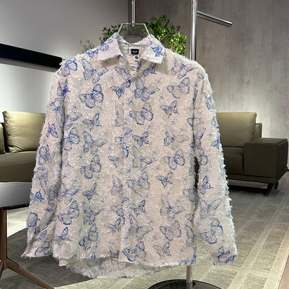 N0613 New Lightweight Breathable Retro Tassel Butterfly Print Shirt