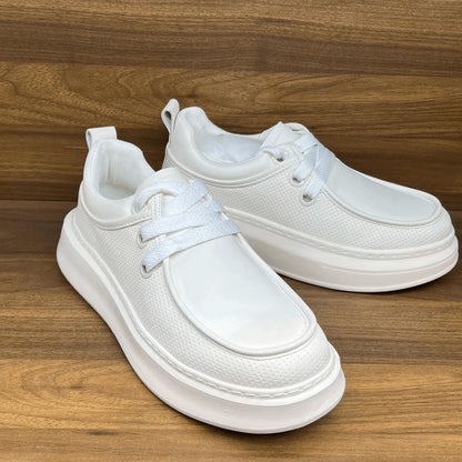 N0528 Summer genuine leather thick sole casual white shoes