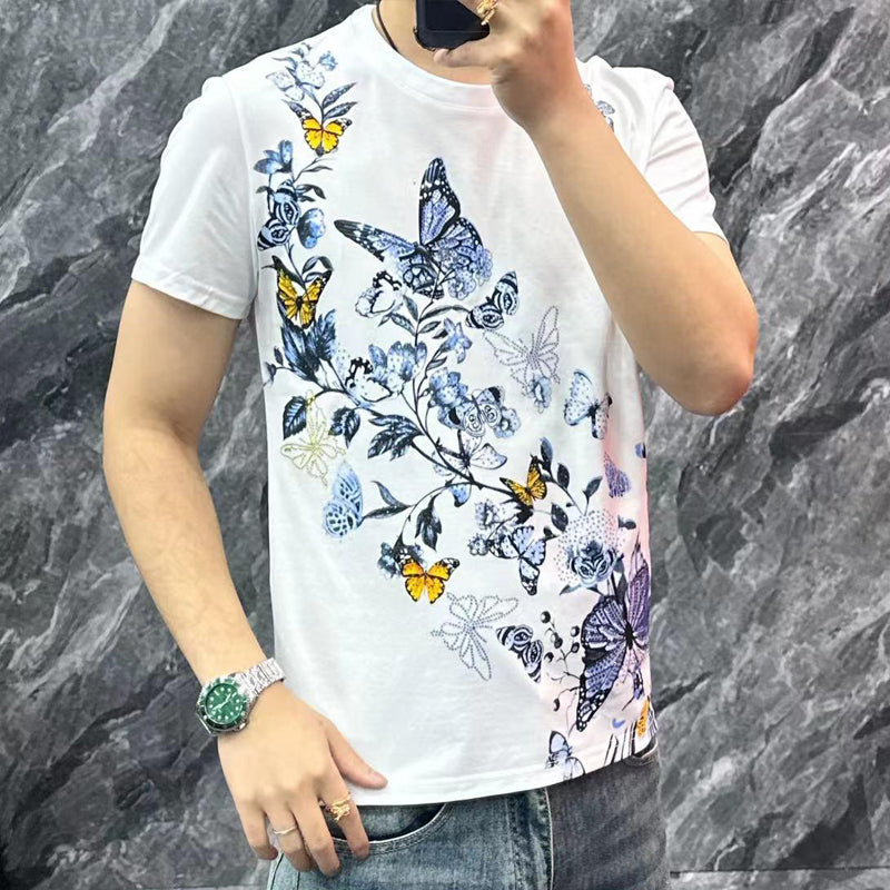 N0627 New Men's Butterfly Print Short Sleeve