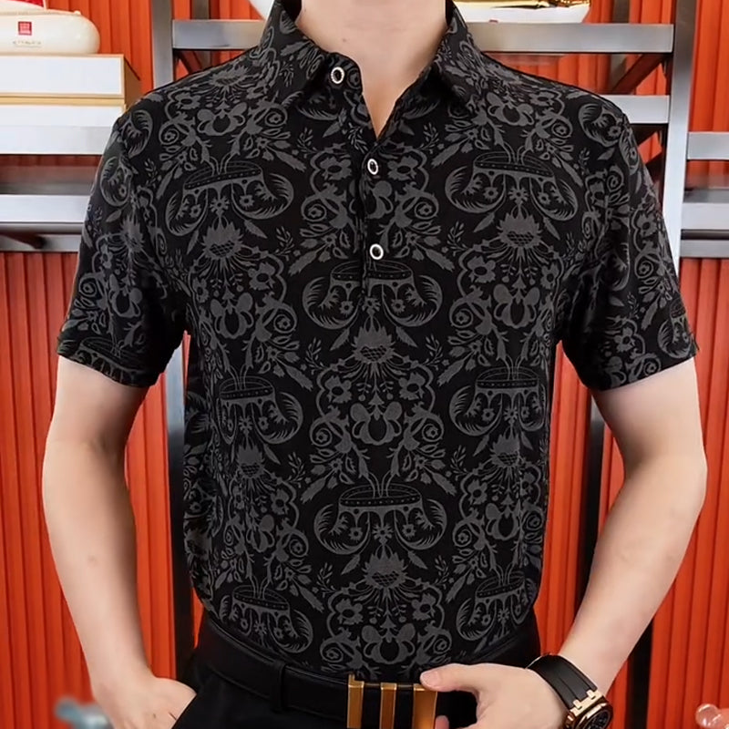 N0617 Summer Men's Ice Silk Lapel T-shirt