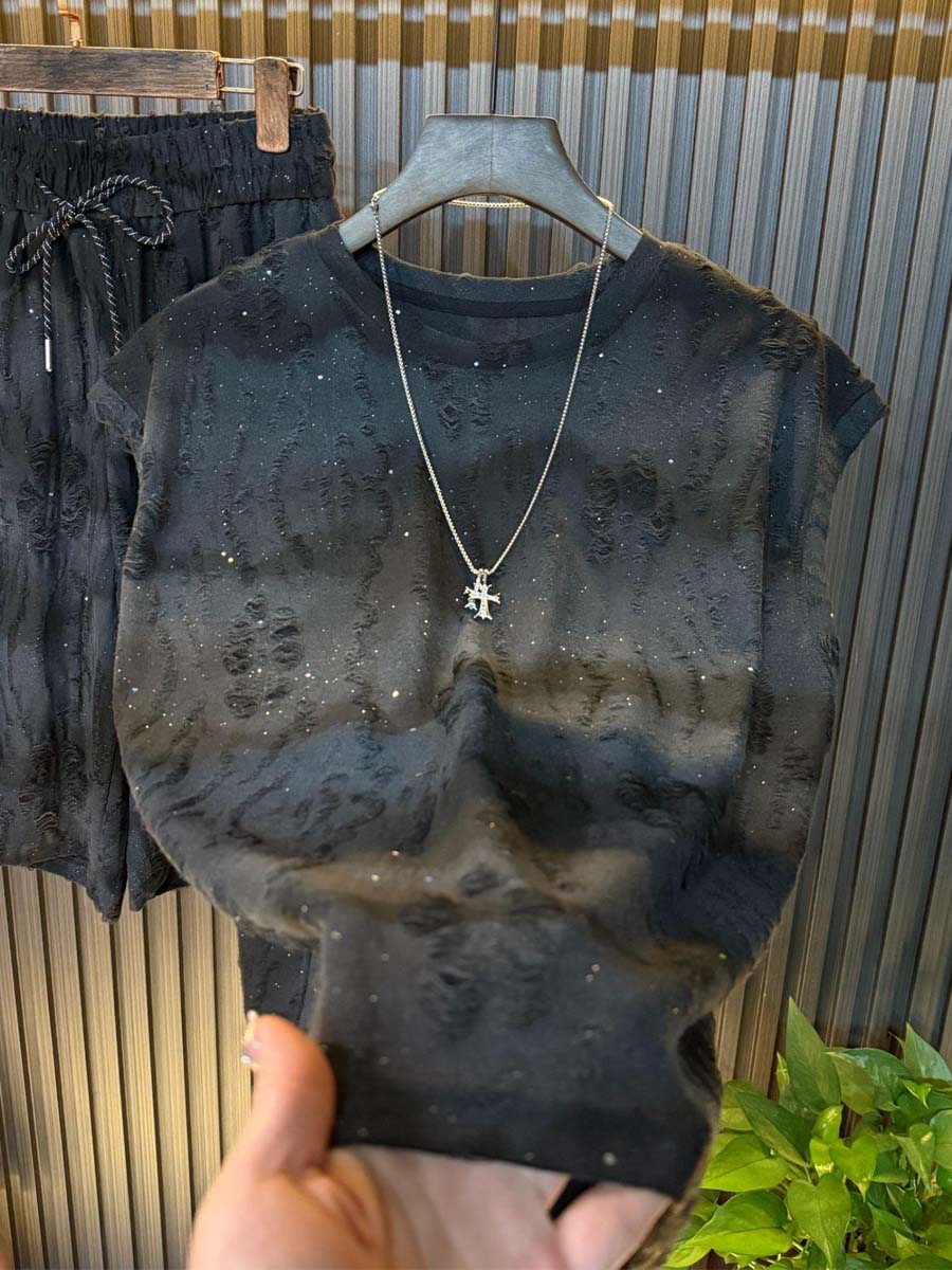 Men's Rhinestone Sparkle Ripped Sleeveless Vest