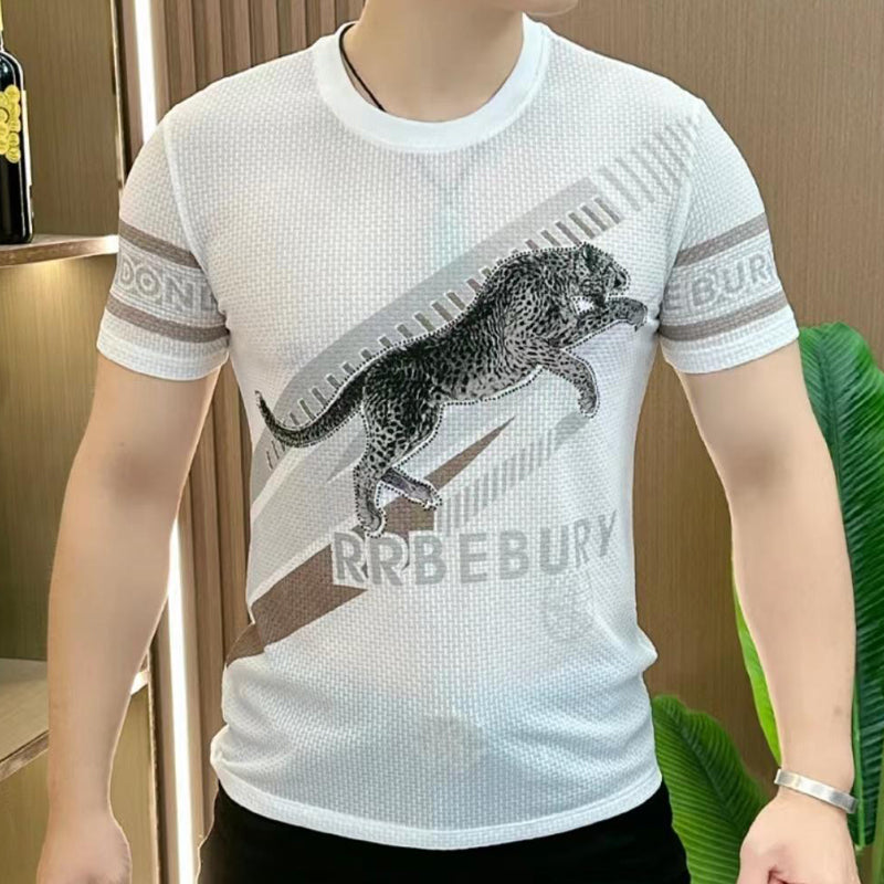 N0621 Men's summer round neck printed ice silk short sleeves