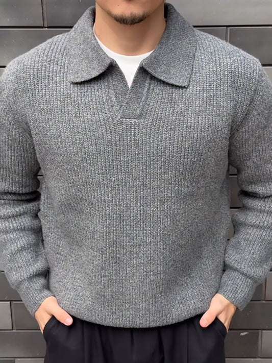 Men's V-neck Knitted Polo Pullover Sweater