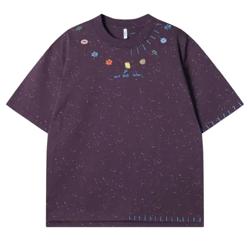 Embroidered High-end Round Neck Pure Cotton Couple T-shirt