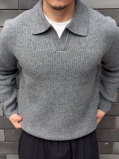 Men's V-neck Knitted Polo Pullover Sweater