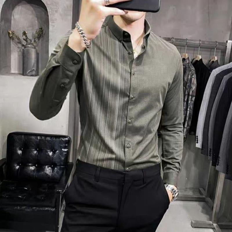 N0726 Men's business slim fit vertical striped shirt