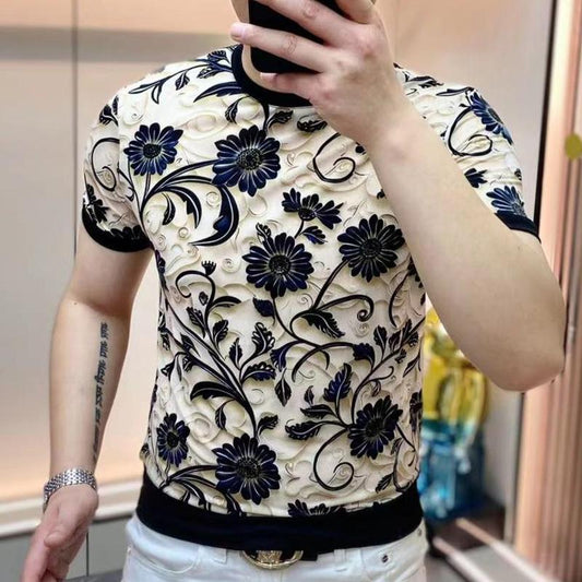 N0624 Men's summer fashion casual printed breathable short sleeves