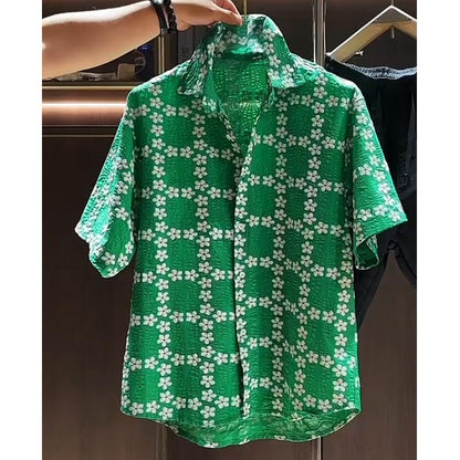 N0724 Summer new simple embroidered short-sleeved shirt