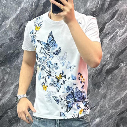 N0627 New Men's Butterfly Print Short Sleeve