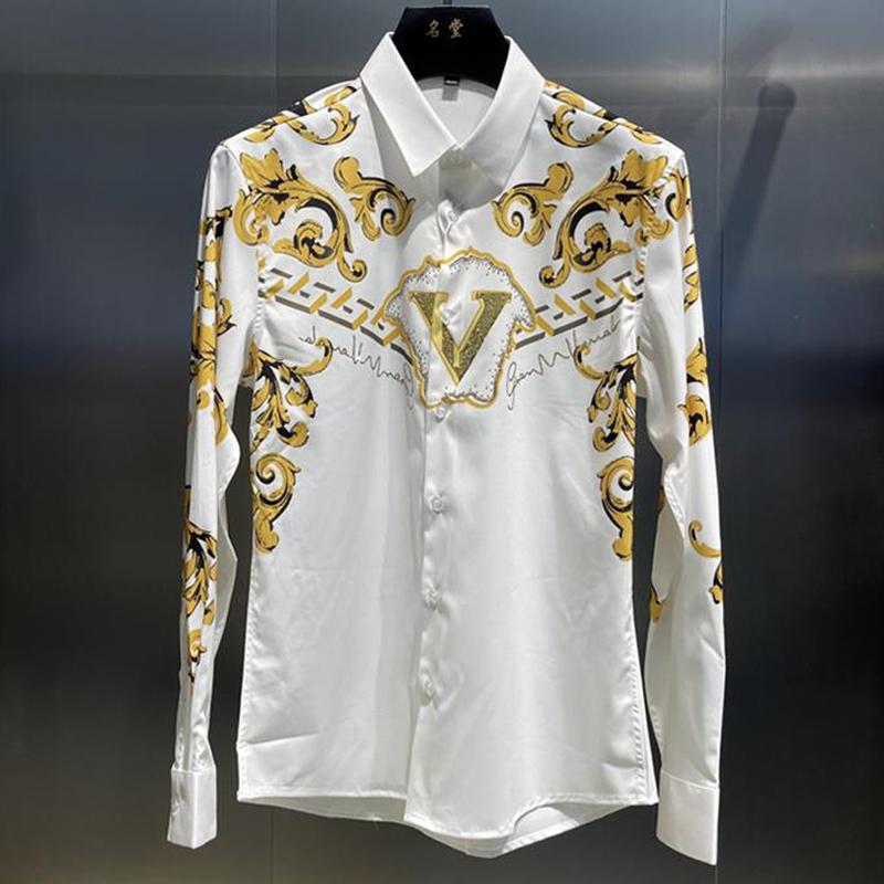 N1231 Men's printed rhinestone long-sleeved shirt