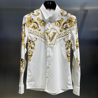 N1231 Men's printed rhinestone long-sleeved shirt