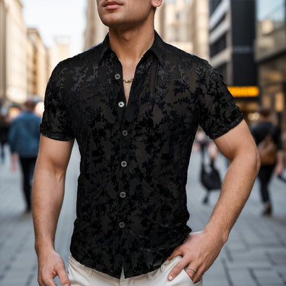 N0705 Men's hollow fashion jacquard short sleeve