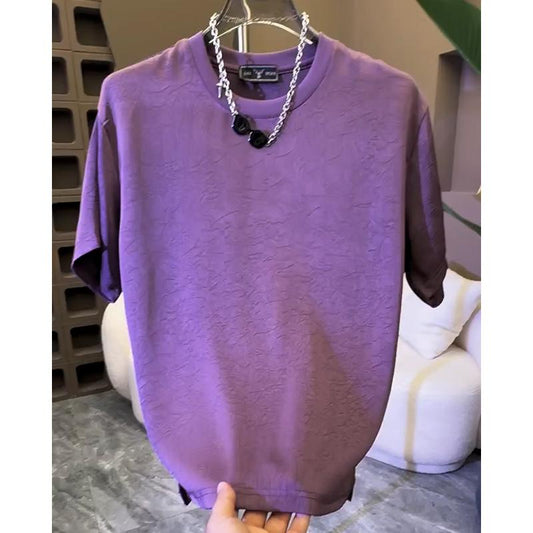 N0624 2024 new solid color jacquard ice silk T-shirt