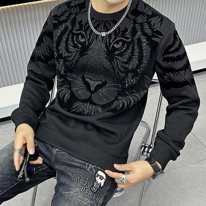 N0114 Men's high-end rhinestone tiger head sweatshirt
