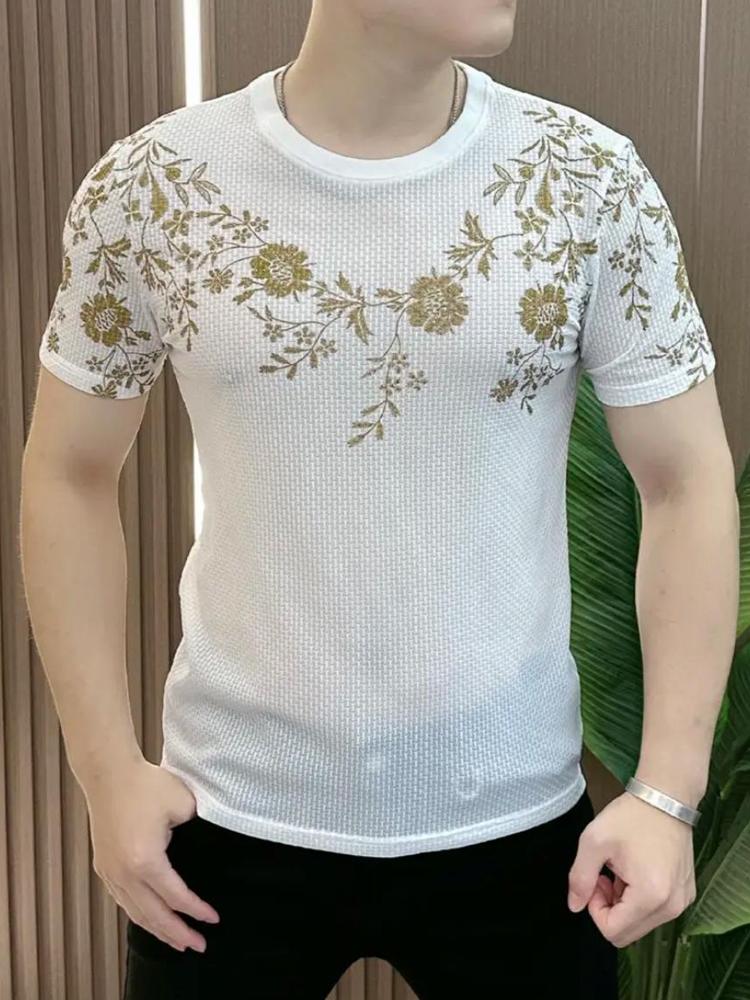 N0617 Summer Ice Silk Round Neck Jacquard T-shirt