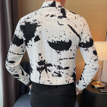 N1226 Men's Paint Style Print Long Sleeve Shirt