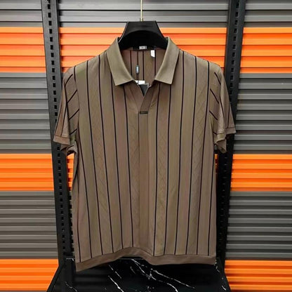 N0702 Men's breathable and comfortable striped lapel short sleeves