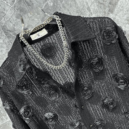 N0711 Fashion shirt with hollowed-out thin rose design