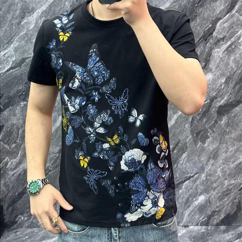 N0627 New Men's Butterfly Print Short Sleeve