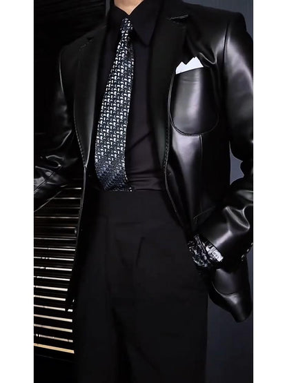 N1031 Men's simple premium leather suit jacket