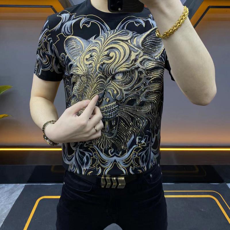 N0613 Summer new fashion rhinestone tiger T-shirt