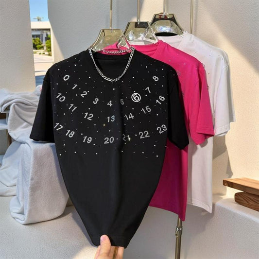 N0816 2024 new men's rhinestone digital personalized short sleeve