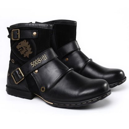 N0115 Men's Vintage Metal Buckle Side Zipper Martin Boots