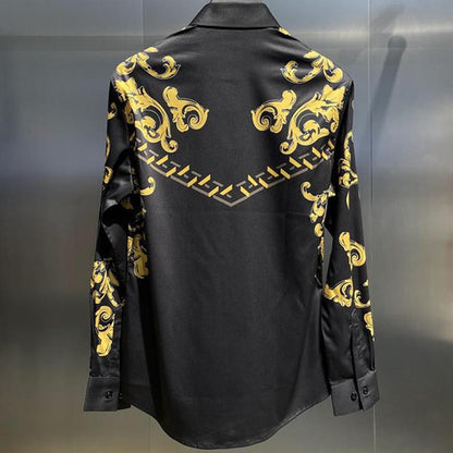 N1231 Men's printed rhinestone long-sleeved shirt