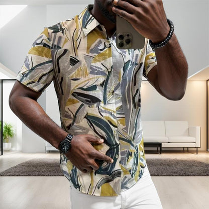 N0724 Summer Printed Slim Fit Casual Trendy Short Sleeve Shirt