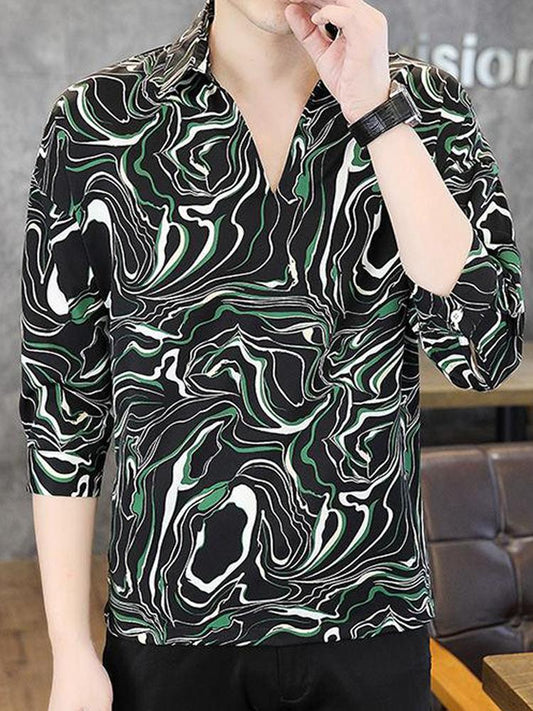 N0625 New summer ice silk three-quarter sleeve floral shirt