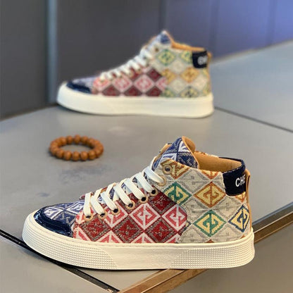 Men's high-top pattern embroidered sneakers