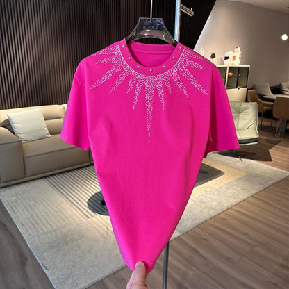 N0718 Summer new rhinestone personalized T-shirt