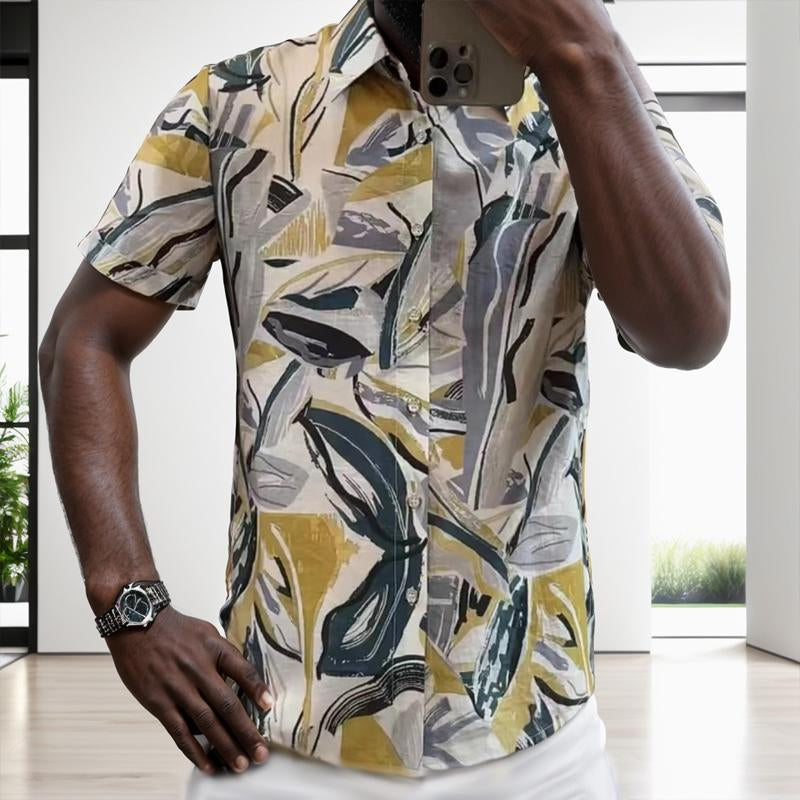 N0724 Summer Printed Slim Fit Casual Trendy Short Sleeve Shirt