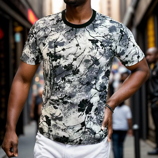 N0730 New Men's Ice Silk Ink Printed T-shirt