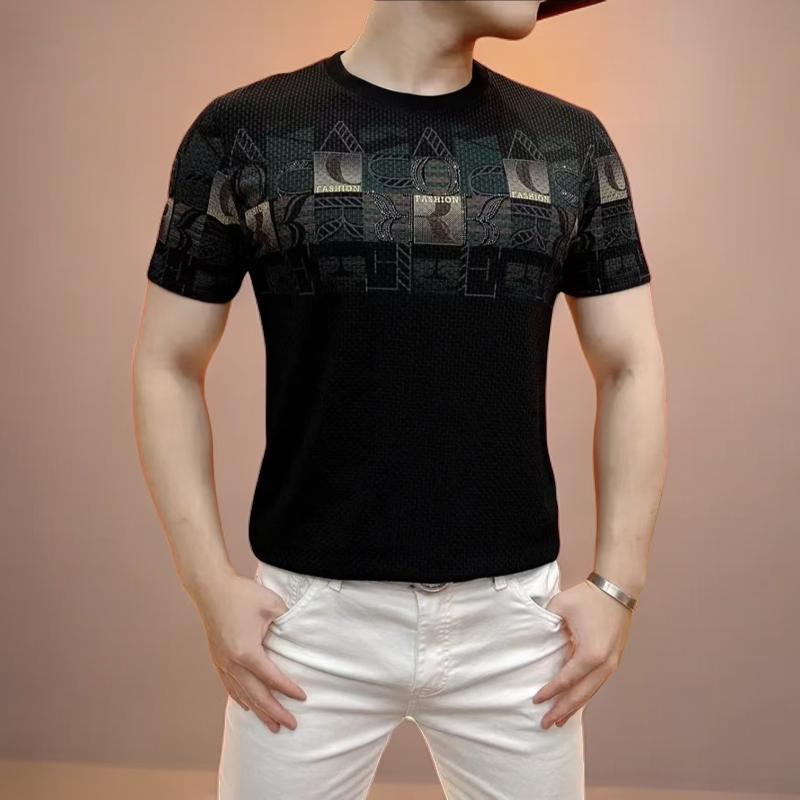 N0615 Men's Ice Silk Printed Trendy Casual Breathable Short Sleeves