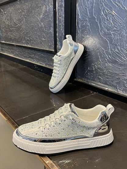 Men's spliced diamond casual sneakers