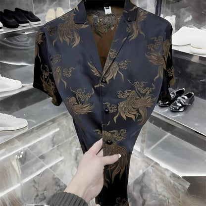 N0724 Summer new fashion print comfortable men's shirt