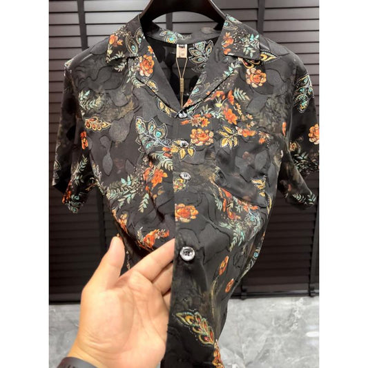 N0711 Summer print trendy versatile short-sleeved shirt