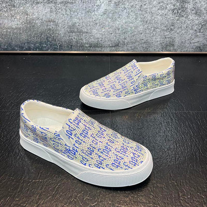 Men's lazy hot diamond printed slip-ons