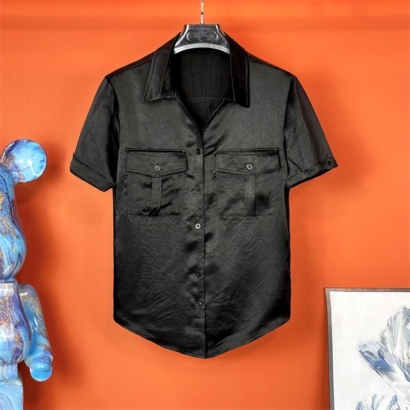 N0614 Summer Pocket Lapel Cool Lazy Style Solid Color Short Sleeve