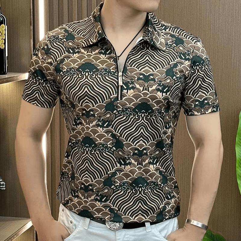 N0621 Men's high-end luxury lapel half-zip short-sleeve