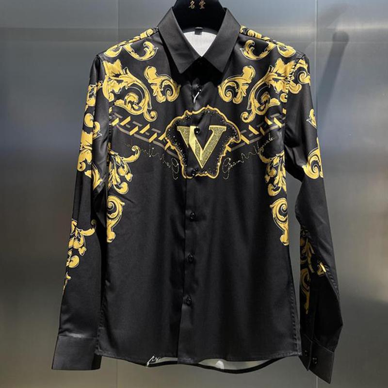 N1231 Men's printed rhinestone long-sleeved shirt