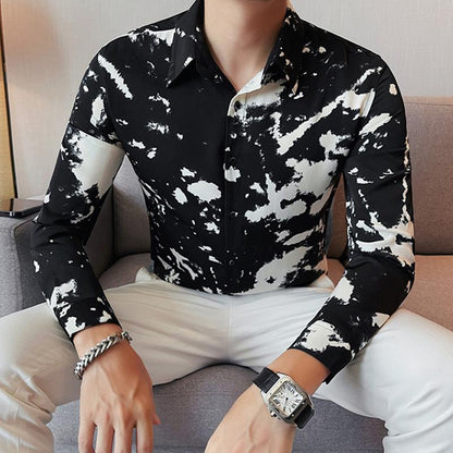 N1226 Men's Paint Style Print Long Sleeve Shirt