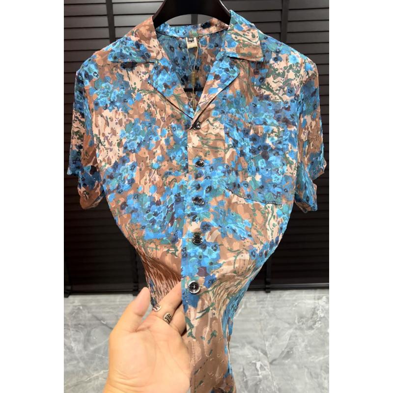 N0716 New Fashion Trend Jacquard Short Sleeve Shirt