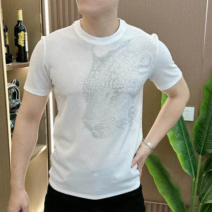 N0614 Summer Ice Silk Printed Diamond Fashion Light Luxury T-shirt