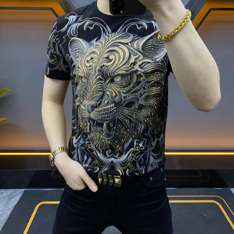 N0613 Summer new fashion rhinestone tiger T-shirt