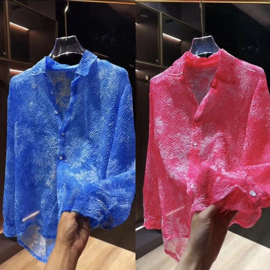 N0717 New jacquard fashion casual long sleeve shirt