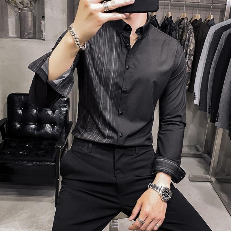 N0726 Men's business slim fit vertical striped shirt