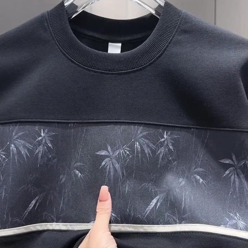 N0821 Men's stylish bamboo leaf casual top