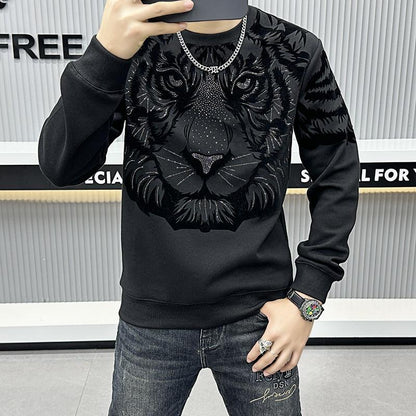 N0114 Men's high-end rhinestone tiger head sweatshirt